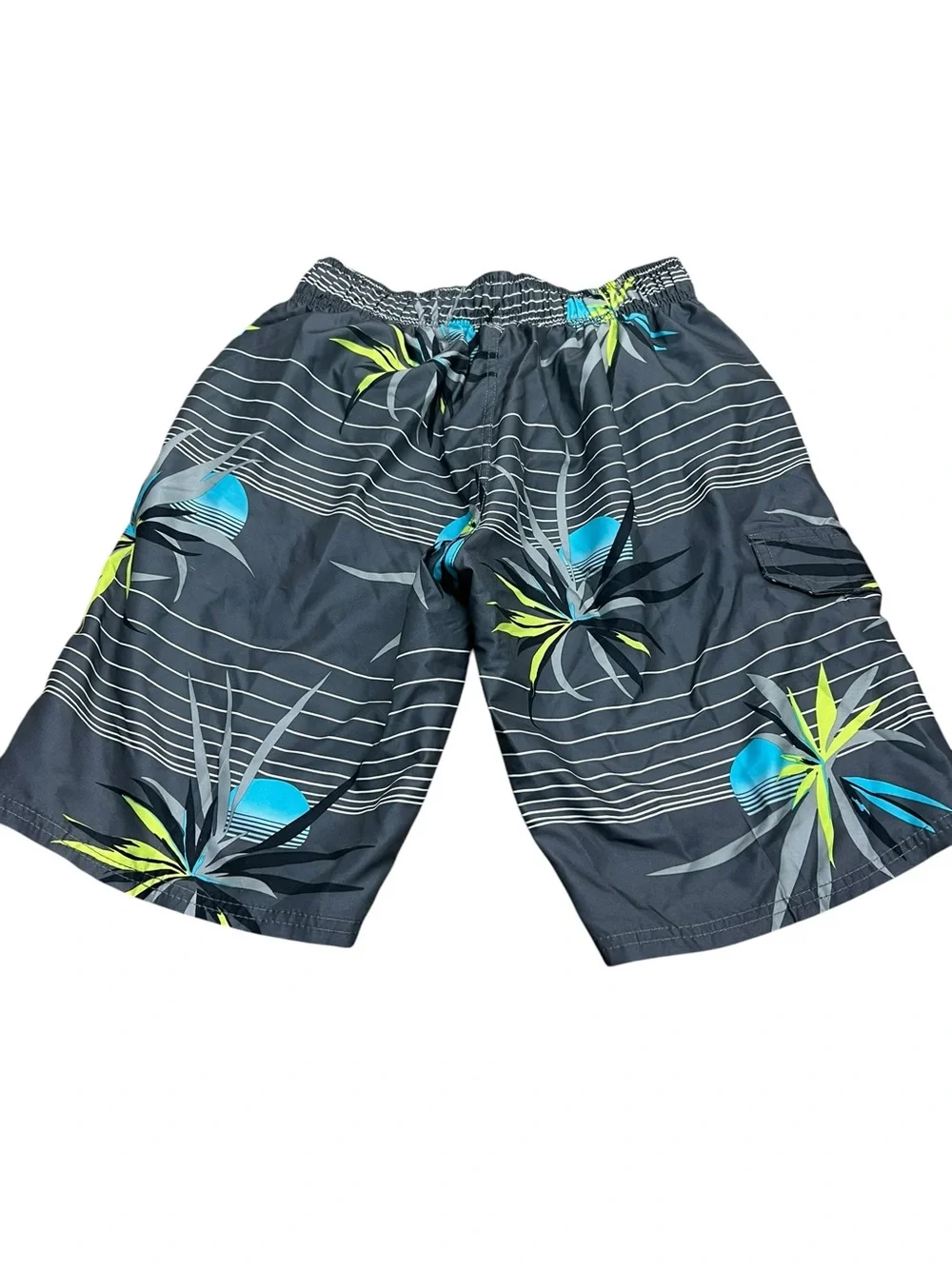 Kavu Surf Men's Tropical Stripe Swim Trunks in Charcoal with Blue & Lime Size S